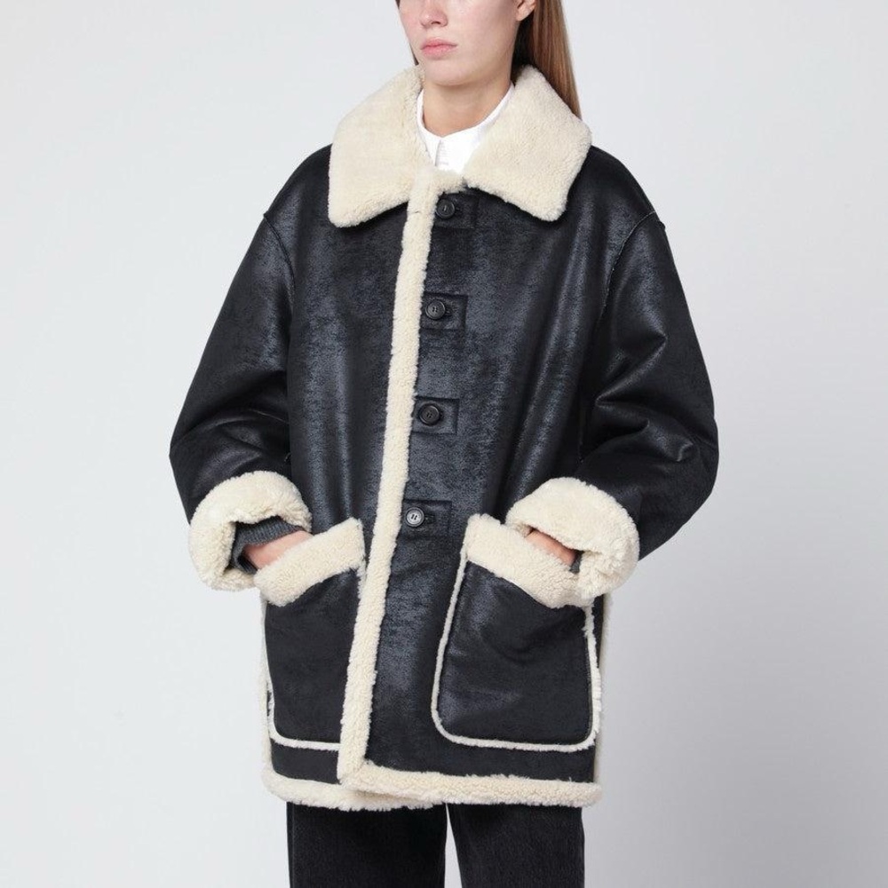 Dunst Reversible Shearling Faux Leather Fur Jacket Small Black‎